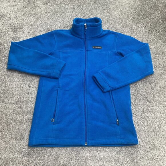 Columbia Steens Mountain Fleece Jacket Boys Large Blue Full Zip Pocket Outdoor
